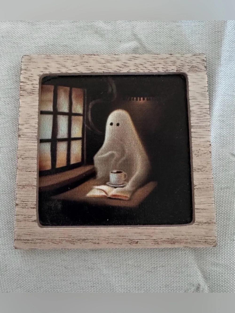 Target Halloween Ghost Wood Framed Art -ghost reading and coffee- bullseye